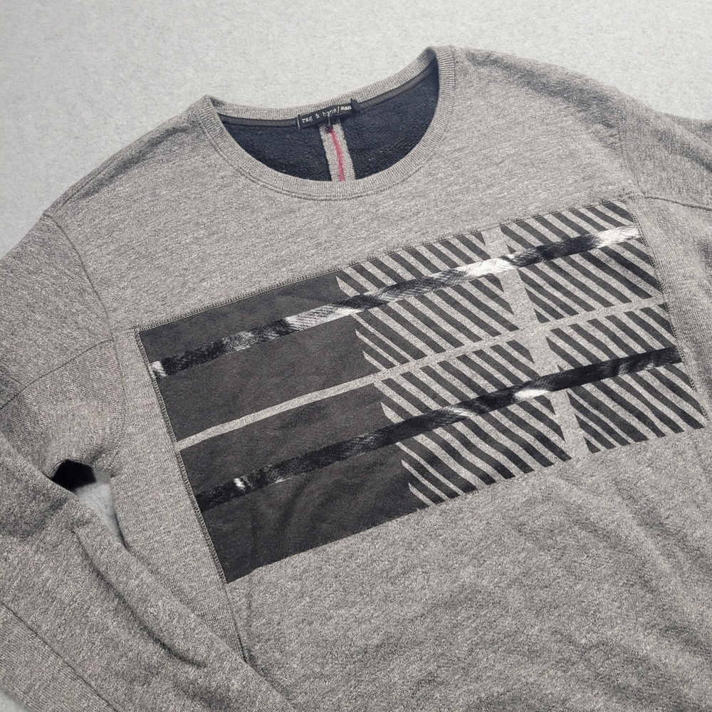 Rag & Bone JEAN Mens‎ Gray Graphic Patch Crewneck Sweatshirt Size Small